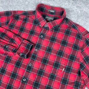 Eddie Bauer Shirt Men Large Tall Red Plaid Flannel Classic Long Sleeve Button Up